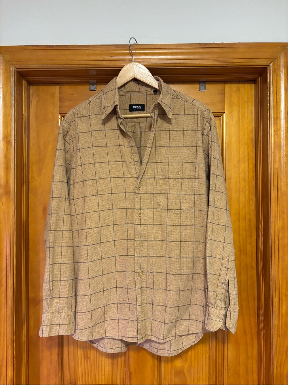 BOSS Tan Windowpane Button-Up Shirt